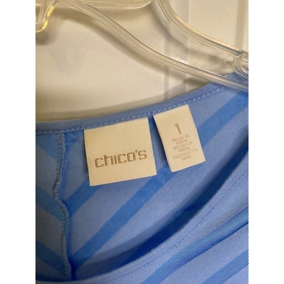 Chico's Dolman Sleeve Crew Neck Tie Front Tone on Tone Blue Top Sz 1 US Medium - Picture 3 of 3